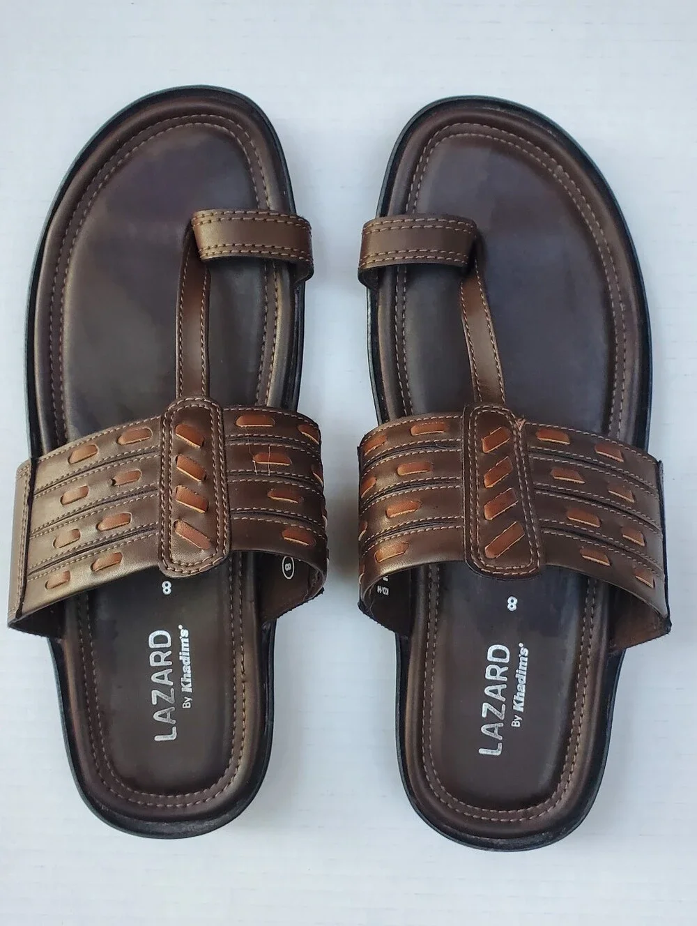 LAZARD by Khadim's Mens UK 8 US 9 Brown Kolhapuri Sandals Toe Loop India Casual